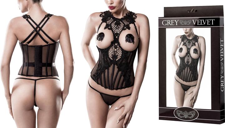 Actual product image Grey Velvet 2-piece corset set (S)