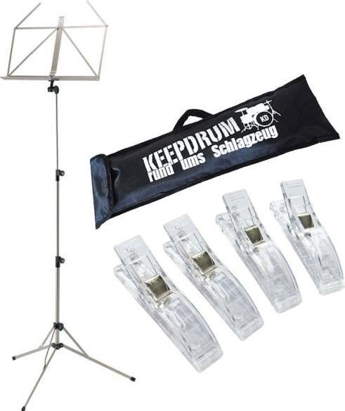 Actual product image K&M 100-5 Music stand nickel with pocket and clips