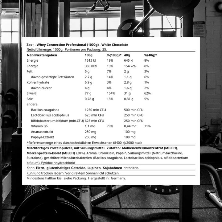 Produktbild Zec+ Nutrition Whey Connection Professional (1000g Dose) (Weisse Schokolade, 100 Stk., 1000 g)