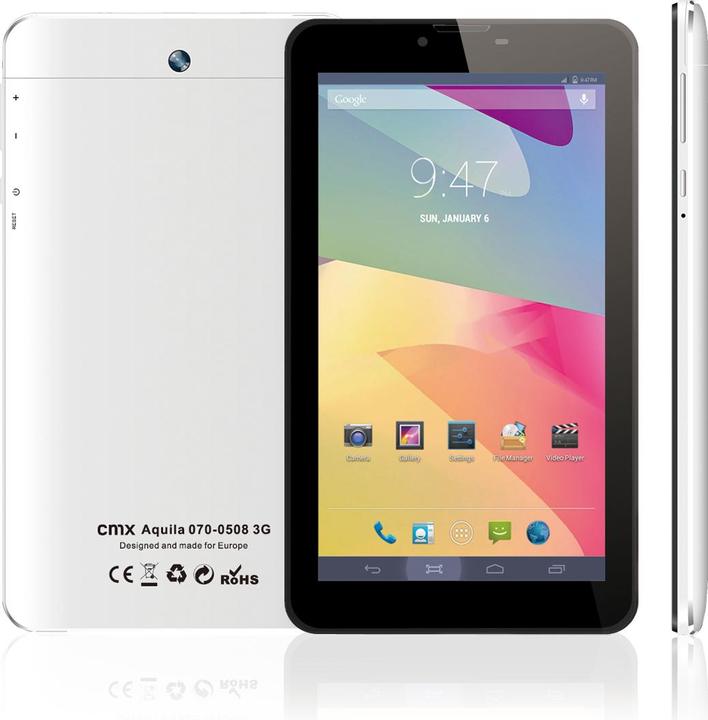 Actual product image CMX AQUILA 070-0508 2x3G-Sim - Tablet - Android 4.4 (KitKat) - 8GB - 17.78 cm (7) TFT (1024 x 600) (3G, 7", 8 GB, White)