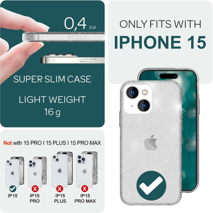 Produktbild Nalia Klare Glitzer Silikon Hülle (Apple iPhone 15)