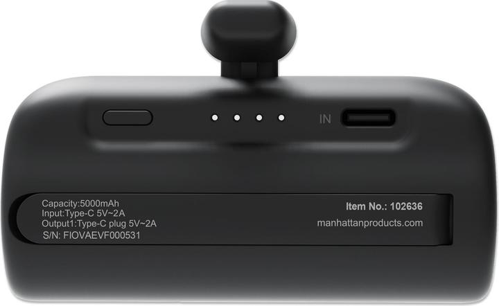 Produktbild Manhattan Powerbank 5000 mAh mit integriertem USB-C-Stecker 10W zur Nutzung als Handyhalterung mit L (5000 mAh, 10 W, 10 Wh)