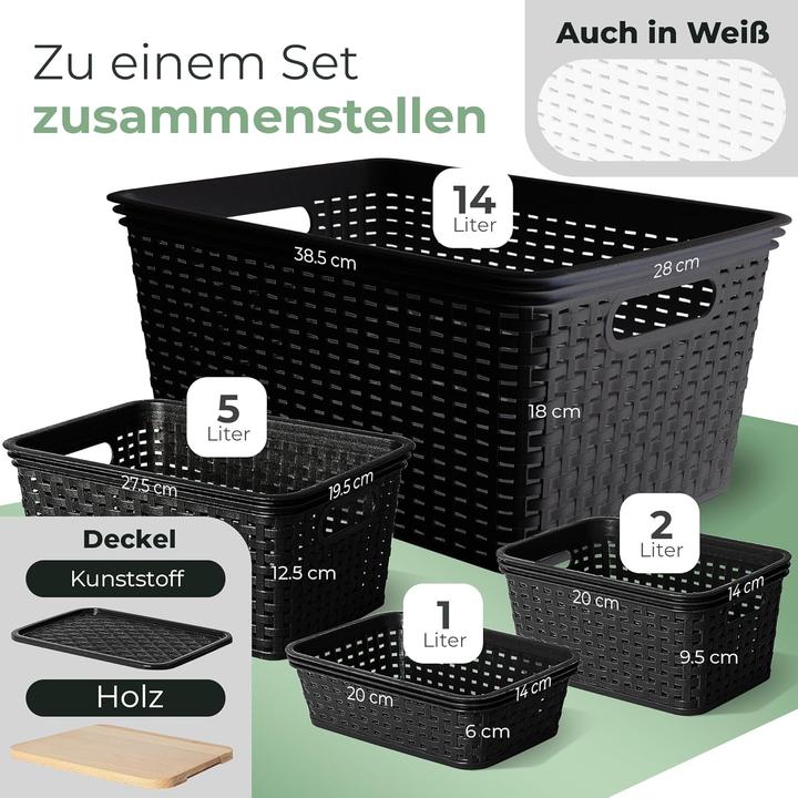 Actual product image Novaliv 4 Stück Elegante Aufbewahrungskörbe in Rattan-Optik | Schwarz Kunststoff 1L? für Büro und Z (20 x 14 x 6 cm, 1 l)