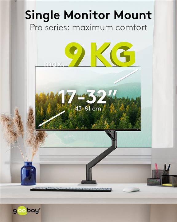 Produktbild Goobay Single-Monitorhalterung mit Gasdruckfeder, schwarz (Tisch, 31.89")