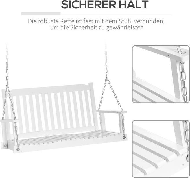 Actual product image Swisshandel24 Garden swing Swing bench Hanging bench for 2 people Solid wood Patio Terrace Backyard White 117 x
