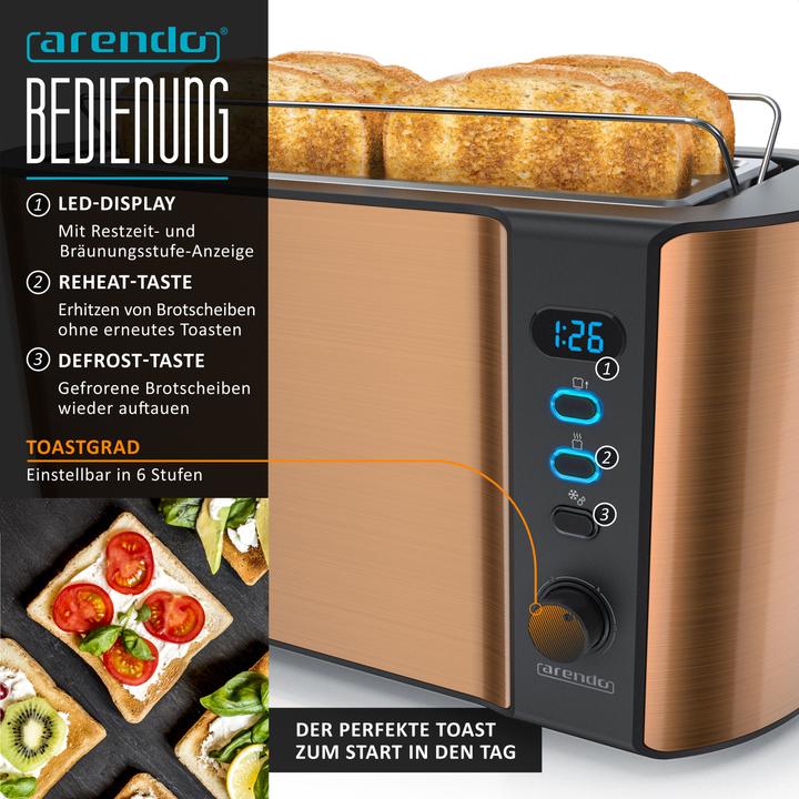 Image du produit Arendo Ensemble petit déjeuner, grille-pain 4 tranches avec dessus de pain et bain-marie pour 7 oeufs