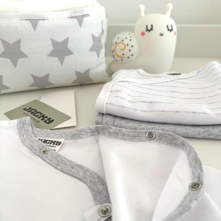 Produktbild Jacky Baby Wickelbody Langarm 3er Pack - Grau Melange, Ringel Baby-Bodys & Wickelbodys (68)