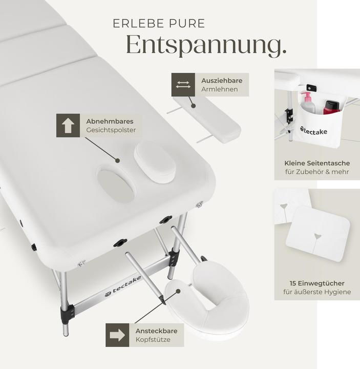 Immagine prodotto tectake lettino da massaggio a 3 zone in alluminio, 5 cm di imbottitura + borsa