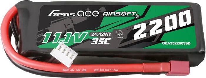Actual product image Gens Ace 35C 2200mAh 3S1P 11.1V Airsoft Gun Lipo Battery with T Plug (11.10 V, 2200 mAh)