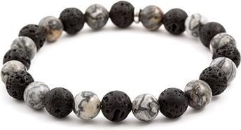 Beneto Beaded bracelet made of lava stone and jasper MINK59 - Length: 19 cm (L) (19 cm, Lava Stein, Jasper)