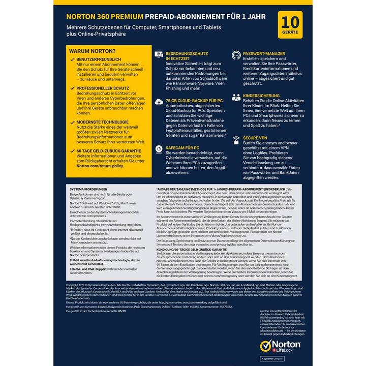 Produktbild Norton 360 Premium (10 User, 12 Monate)