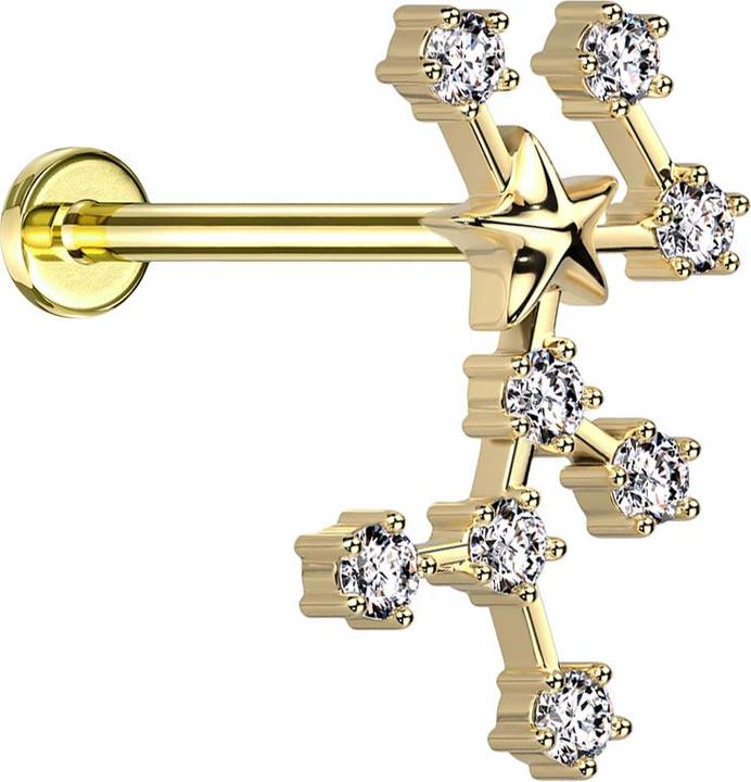 Produktbild Star Piercing Micro Labret Innengewinde vergoldet Sternzeichen Jungfrau mit Kristallen (Chirurgenstahl 316L, Messing)