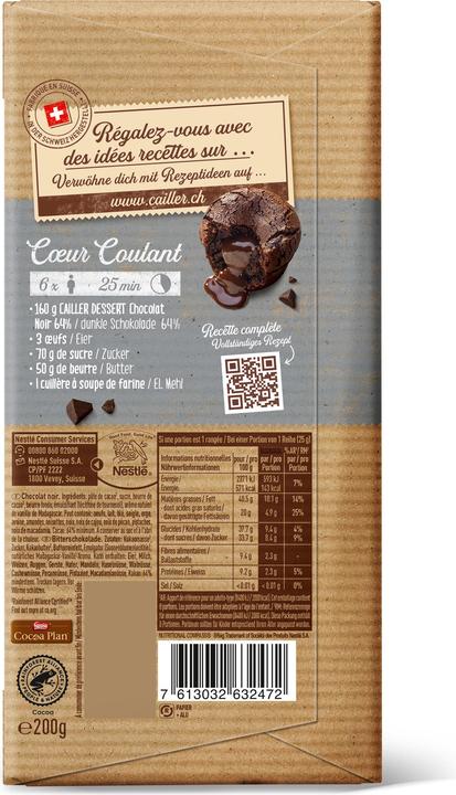 Immagine prodotto Cailler Dessert Tavoletta di Cioccolato Fondente 64% (200 g)