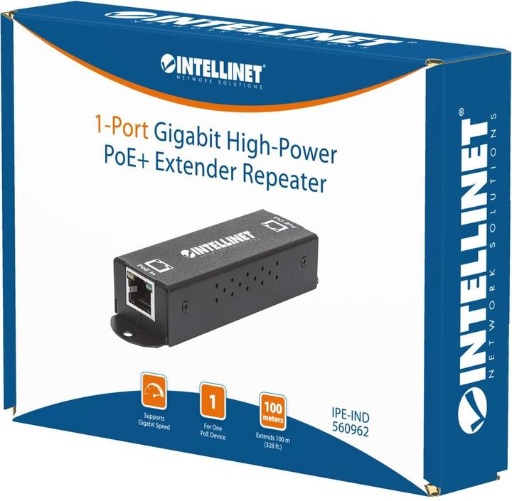 Produktbild Intellinet 1-Port Gigabit High-Power PoE/PoE+ Extender Repeater, IEEE 802.3at/af, Metal (2 Ports)