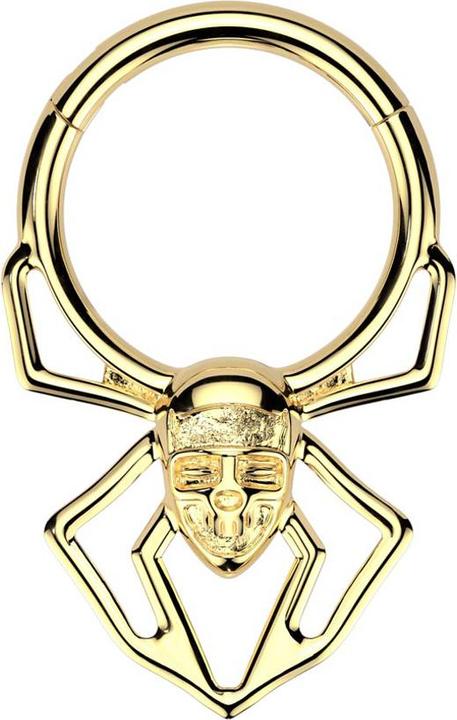 Produktbild Star Piercing Micro Segmentring klappbar vergoldet Spinne mit Schädel Gesicht (Chirurgenstahl 316L)