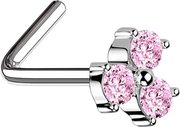 Produktbild Star Piercing Nasenstecker gewinkelt silber dreiblatt Blume Kristall pink (Messing, Chirurgenstahl 316L)