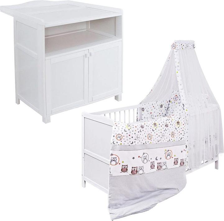 Produktbild jonka Babyzimmer Sets Kinderzimmer Sparset Mona mit Bett, Wickelkommode (Wickelkommode, Kinderkleiderschrank)
