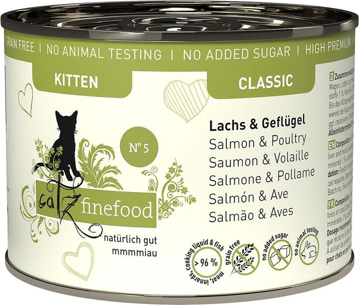 Actual product image Catz Finefood Kitten No.5 Salmon & Poultry (Puppy + kitten, 6 pcs., 255 g)