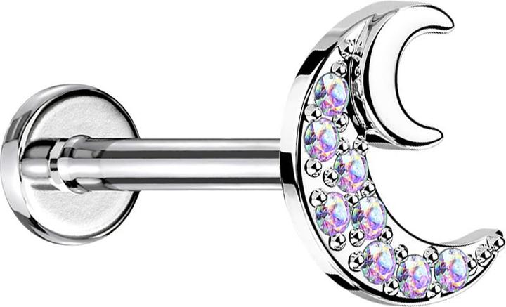 Immagine prodotto Star Piercing Micro Threadless UFO Labret argento foglia argento cristalli argento (Ottone, Acciaio chirurgico 316L)