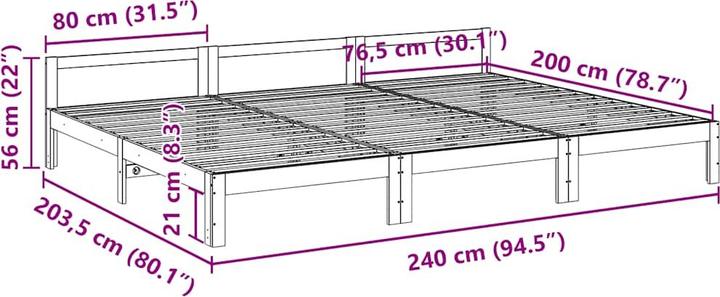 Produktbild VidaXL Familienbett ohne Matratze 240x200 cm Massivholz Kiefer Bett (240 x 200 cm)
