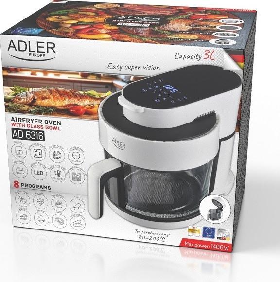 Actual product image Adler Oil-free deep fryer with a 3 litre glass container