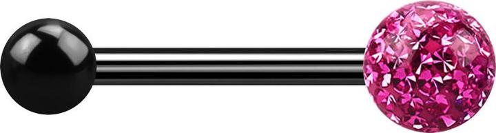 Star Piercing Barbell schwarz mit Kugel und Kristallkugel pink Epoxy Schutzschicht (Titan G23, ohne Messing)