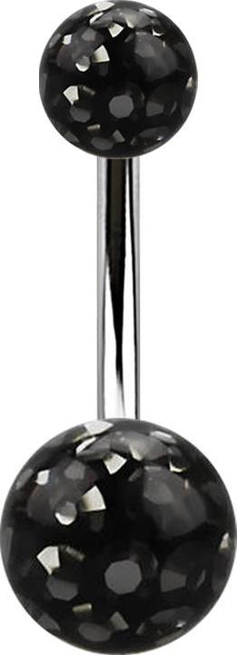 Star Piercing Banane silber mit zwei Kristall Kugeln schwarz Epoxy Schutzschicht (ohne Messing, Chirurgenstahl 316L)