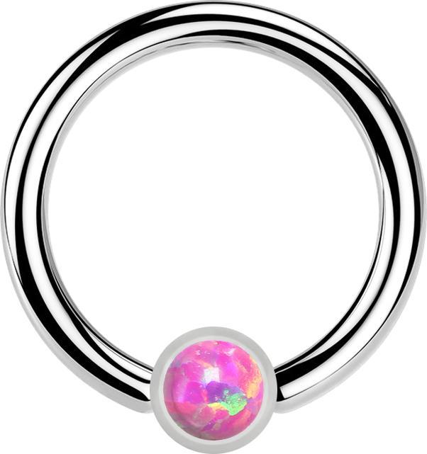 Star Piercing Micro Closure Ring silber Zylinder Opal pink (ohne Messing, Chirurgenstahl 316L)