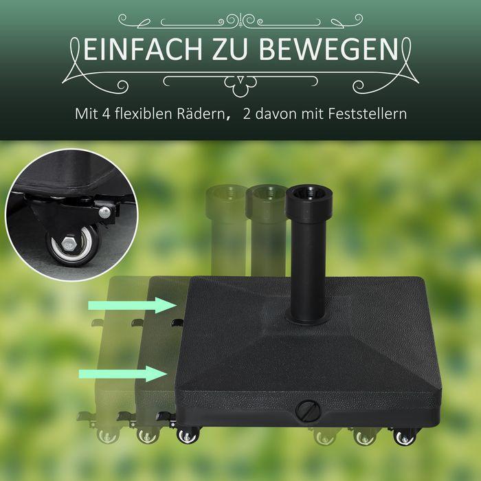 Produktbild Swisshandel24 Sonnenschirmständer mit Roller, befüllbar bis 20kg, ø 38/48mm Schwarz 45x45cm