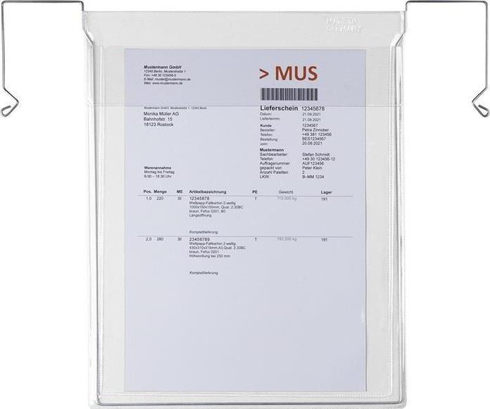 Produktbild Transpak Drahtbügeltasche Masse 330x247mm A4 Stärke 180µ hoch m.Klappe PVC-Weichfolie transparent (200 Stück)