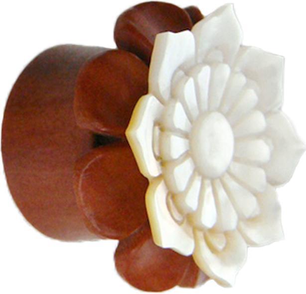 Actual product image Star Piercing Flared Plug Mother of Pearl Lotus Flower Sawo Wood (without brass, Organic, Mineral)