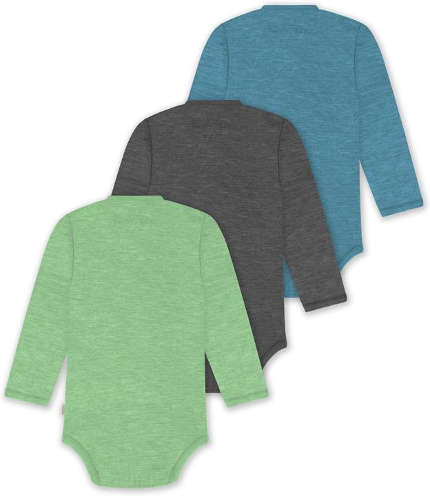 Actual product image Normani Set of 3 baby body wrap long sleeve toddler bodysuit made from merino wool - 9357 (80)