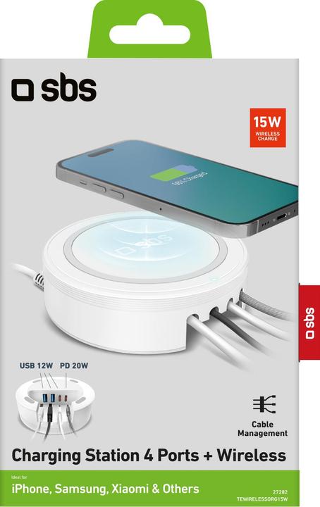 Immagine prodotto SBS Stazione di ricarica wireless 15W 3x USB/USB-C whiteá (20 W)