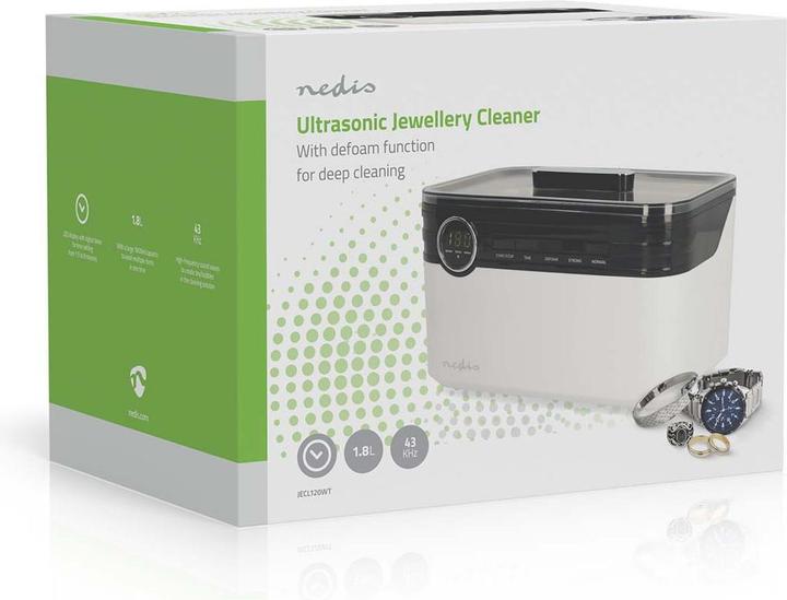 Actual product image Nedis Ultrasonic jewellery cleaner | Mains power supply | 220 - 240 V AC 50/60 Hz | Euro / Type-C (C (43 kHz, 1800 ml)