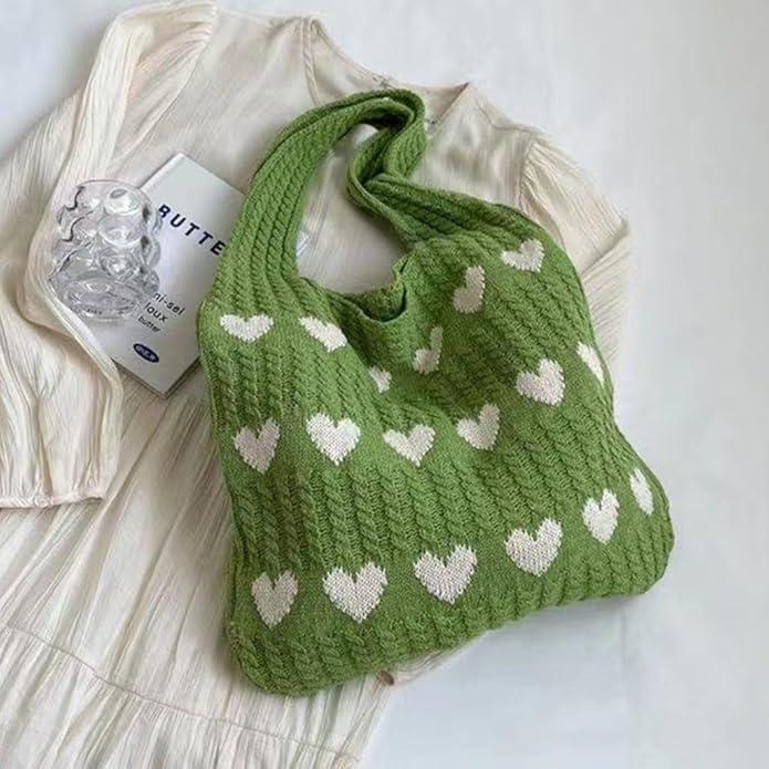 Produktbild Only-Bags.Store Minimalistische Hobo-Tasche mit Liebesmuster, gestrickte Einkaufstasche, leichte Urlaubstasche