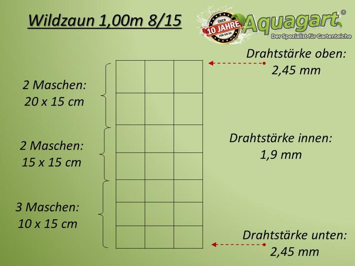 Produktbild Aquagart 150m Wildzaun Forstzaun Knotengeflecht Weidezaun Drahtzaun 100/8/15 Schwer