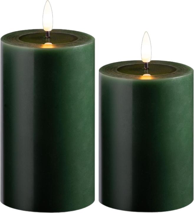 Novaliv 2er Set Led Kerzen flackernde Flamme mit Echtwachspiegel grün 7,5cm ø 1x 12,5 cm, 1x10 cm Höhe, LED (2 x)