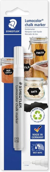 Staedtler Lumocolor chalk marker chalk marker, white, blister pack Line width: approx. 2.4 mm, round tip (White, 2.40 mm, 1 x)