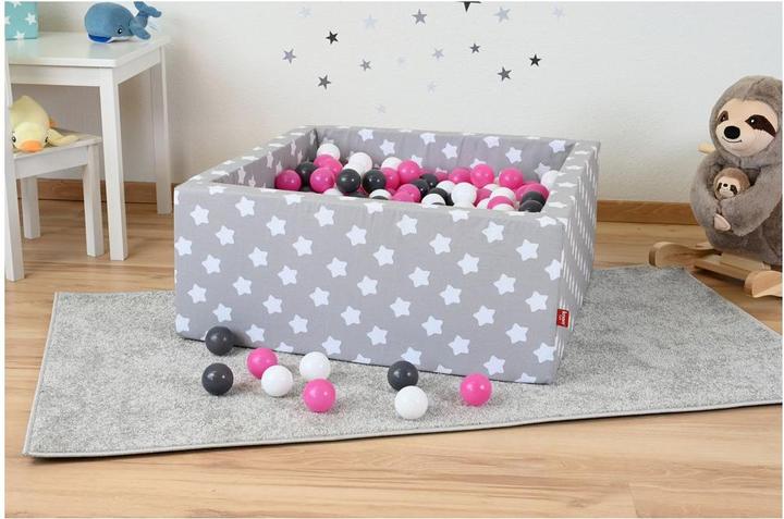 Actual product image Knorrtoys Ball pool soft square - "Grey white stars" - 100 balls cream/grey/rose