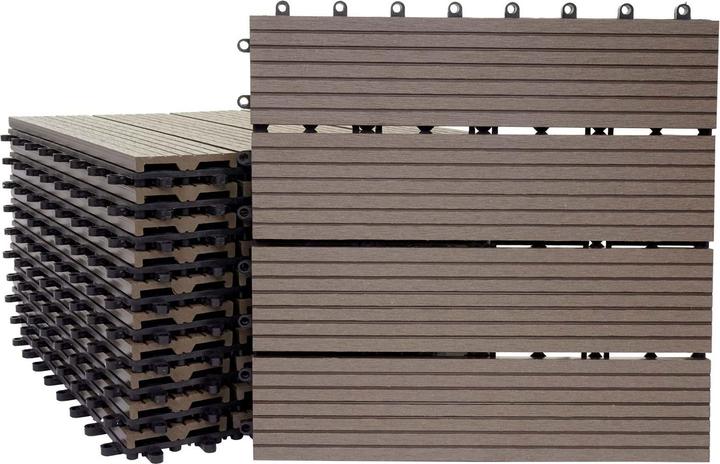 Immagine prodotto Swisshandel24 Piastrella WPC per pavimenti Rodano, aspetto legno balcone/terrazzo, 11x ogni 30x30cm = 1mq base (11 x, 30 x 30 cm)