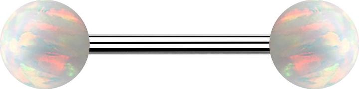 Image du produit Star Piercing Micro Barbell argent avec deux boules opales blanches (Acier chirurgical 316L)