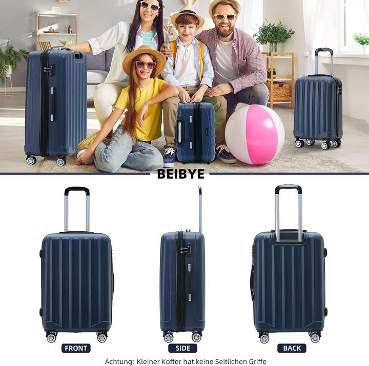 Produktbild Beibye 3-teiliges Hartschalenkofferset mit TSA-Schloss, Zwillingsrollen (115 l, Handgepäck (bis 50l), M (50 - 90l), L (90 - 115l))