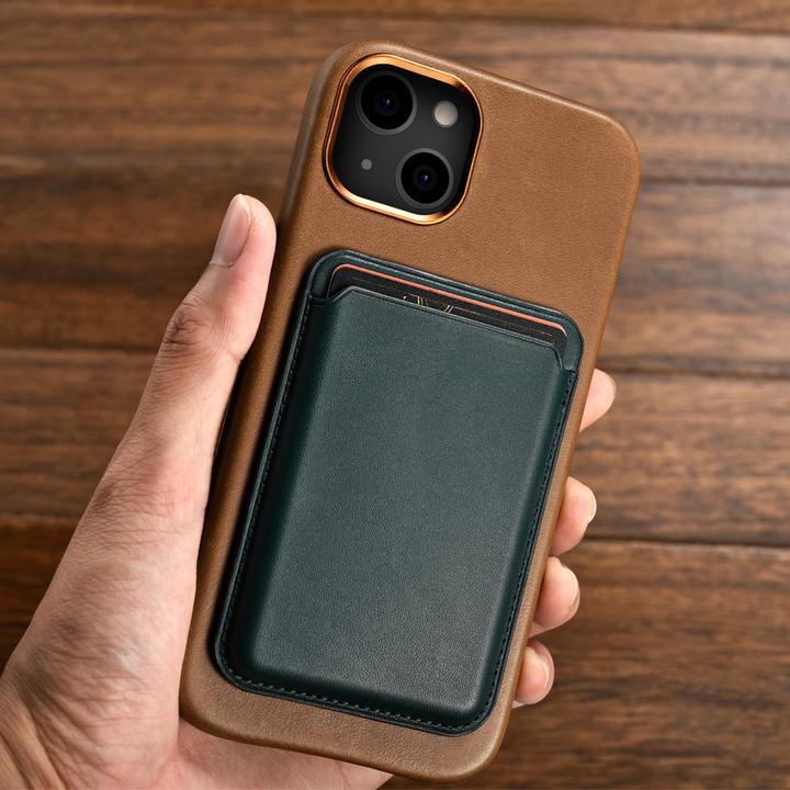 Image du produit iCarer Etui en cuir huilé recouvert de cuir véritable pour iPhone 13 noir (Compatible avec MagSafe) (Apple iPhone 13)
