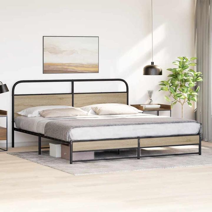 Produktbild VidaXL Metallbett ohne Matratze Räuchereiche 200x200 cm (200 x 200 cm)