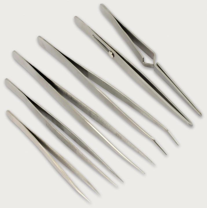 Eneroid Stainless steel precision tweezers set, 6 pieces