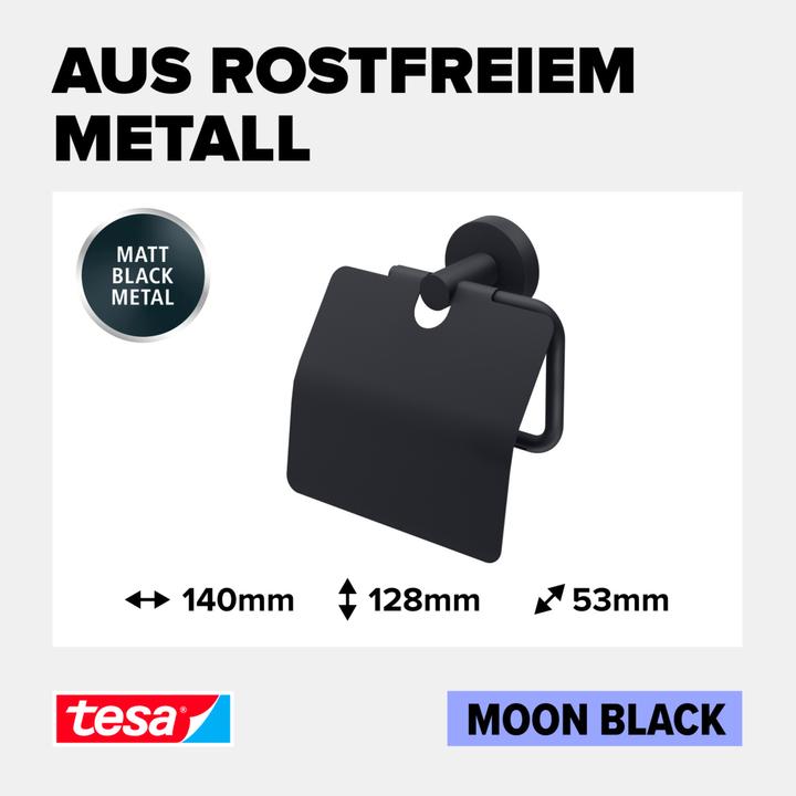 Immagine prodotto tesa Porta rotolo di carta igienica MOON BLACK con coperchio con soluzione adesiva senza foratura