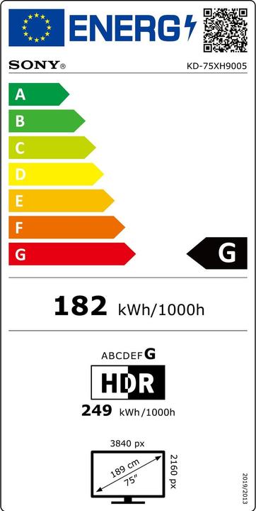 Label énergétique Sony KD75XH9005 (75", LCD, 4K, 2020)