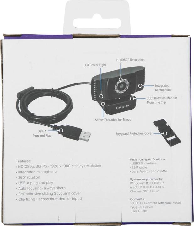 Image du produit Targus Webcam Plus 1080p avec mise au point automatique (2 Mpx)
