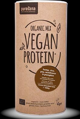 Actual product image Purasana Vegan Protein Mix - Hemp / Pea / Rice / Sunflower & Pumpkin (400g tin) (Cocoa chocolate, 1 pcs., 400 g)
