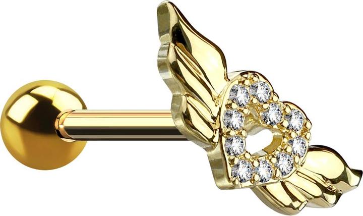 Immagine prodotto Star Piercing Micro Barbell 14k vergoldet Engelsflügel mit Kristallen (Acciaio chirurgico 316L, Ottone)